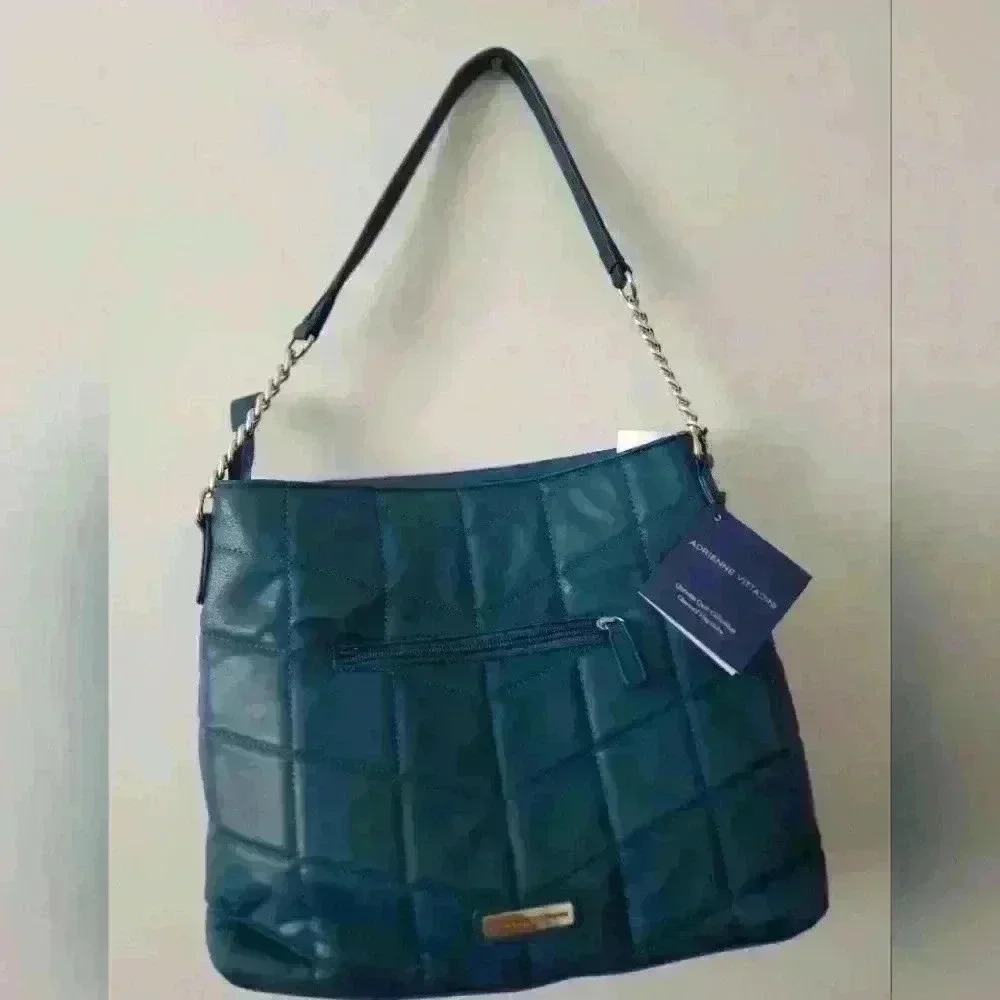 Adrienne Vittadani charmed flap hobo quilt teal purse - Picture 3 of 9